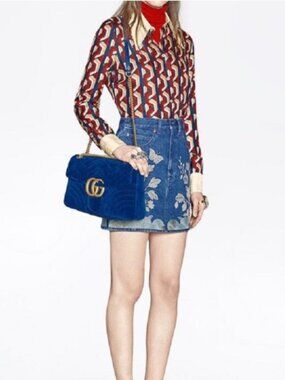 Gucci Blue Velvet GG Shoulder Bag